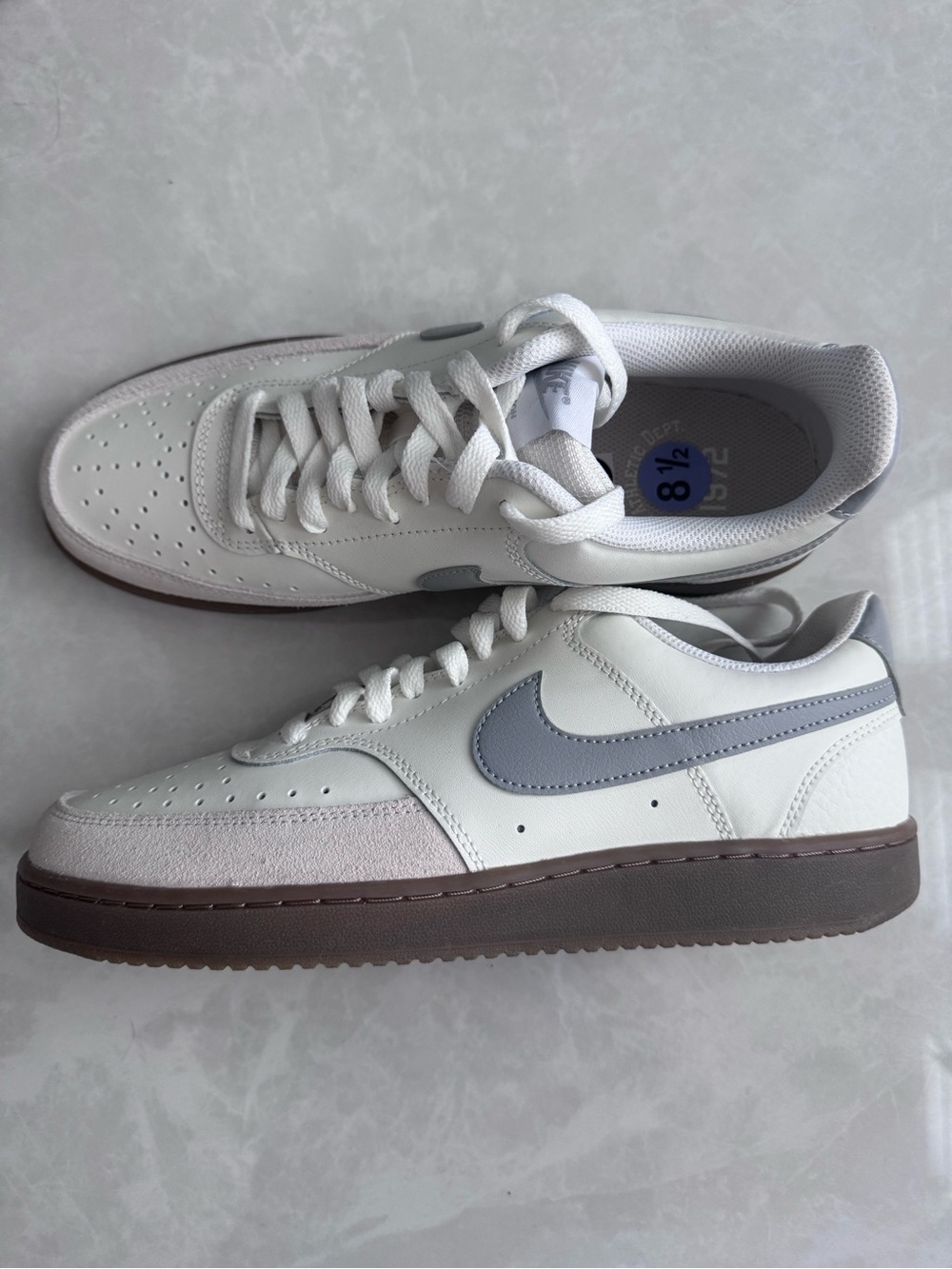 Nike Men’s White and Light Gray Low-Top Sneakers with Brown Sole